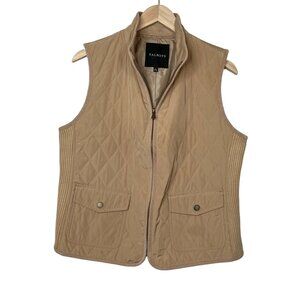 Talbots Womens Tan Quilted fisherman-core Zip-Up Front Pockets Sleeveless large